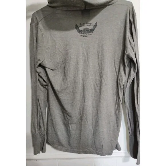 Y2K Harley Davidson Ladies Hooded Long Sleeve T-shirt Tattoo Wings Skater Avril - Picture 6 of 7